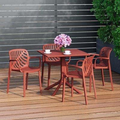 Westin Furniture Frond & Form Outdoor Dining Table and 4 Leaf Back Chairs, Red