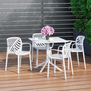 Westin Furniture Frond & Form Outdoor Dining Table and 4 Leaf Back Chairs, White