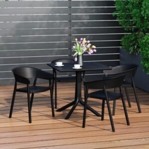 Westin Furniture Frond & Form Outdoor Dining Table and 4 Mesh Back Chairs, Black
