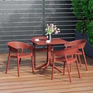 Westin Furniture Frond & Form Outdoor Dining Table and 4 Mesh Back Chairs, Red