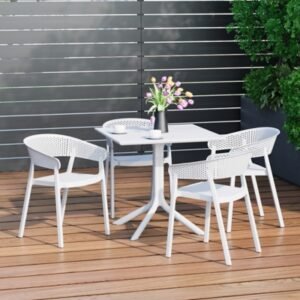 Westin Furniture Frond & Form Outdoor Dining Table and 4 Mesh Back Chairs, White