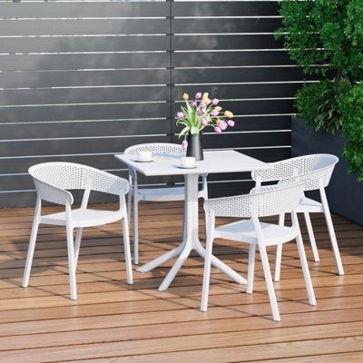 Westin Furniture Frond & Form Outdoor Dining Table and 4 Mesh Back Chairs, White