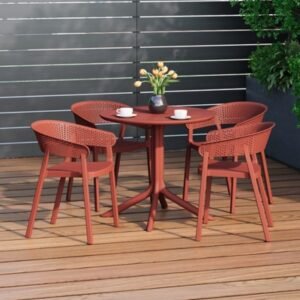 Westin Furniture Frond & Form Outdoor Round Dining Table and 4 Scoop Back Chairs, Red