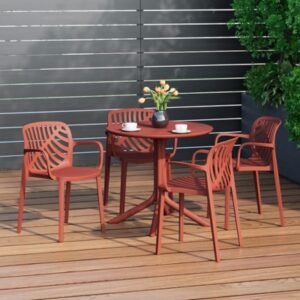 Westin Furniture Frond & Form Outdoor Round Perforated Table and 4 Chairs, Red