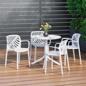 Westin Furniture Frond & Form Outdoor Round Perforated Table and 4 Chairs, White