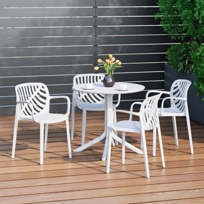 Westin Furniture Frond & Form Outdoor Round Perforated Table and 4 Chairs, White