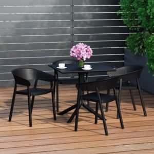 Westin Furniture Frond & Form Outdoor Square Dining Table and 4 Scoop Back Chairs, Black