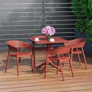 Westin Furniture Frond & Form Outdoor Square Dining Table and 4 Scoop Back Chairs, Red