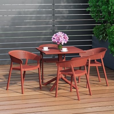 Westin Furniture Frond & Form Outdoor Square Dining Table and 4 Scoop Back Chairs, Red
