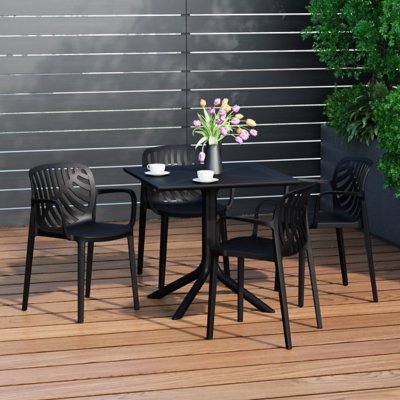Westin Furniture Frond & Form Outdoor Square Perforated Table and 4 Chairs, Black