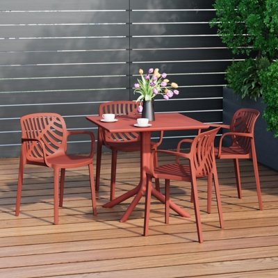 Westin Furniture Frond & Form Outdoor Square Perforated Table and 4 Chairs, Red