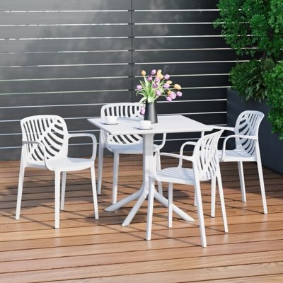 Westin Furniture Frond & Form Outdoor Square Perforated Table and 4 Chairs, White
