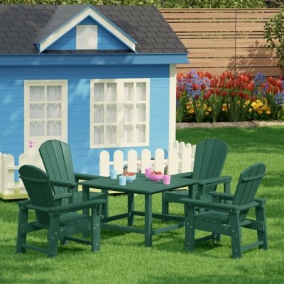 Westin Furniture Laguna Kids Outdoor Adirondack Dining Table and 4 Chairs, Dark Green