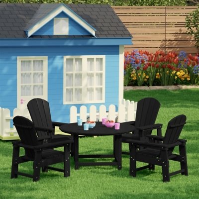 Westin Furniture Laguna Kids Outdoor Adirondack Round Dining Table and 4 Chairs, Black