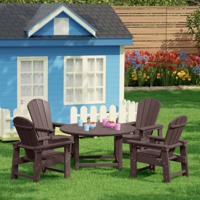 Westin Furniture Laguna Kids Outdoor Adirondack Round Dining Table and 4 Chairs, Dark Brown