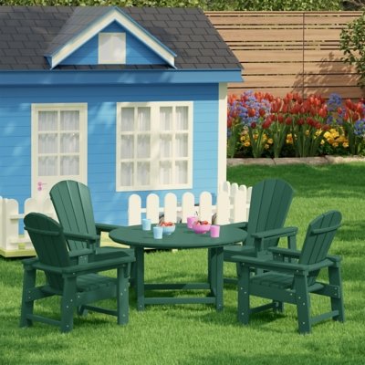 Westin Furniture Laguna Kids Outdoor Adirondack Round Dining Table and 4 Chairs, Dark Green