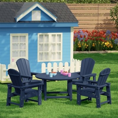 Westin Furniture Laguna Kids Outdoor Adirondack Round Dining Table and 4 Chairs, Navy Blue