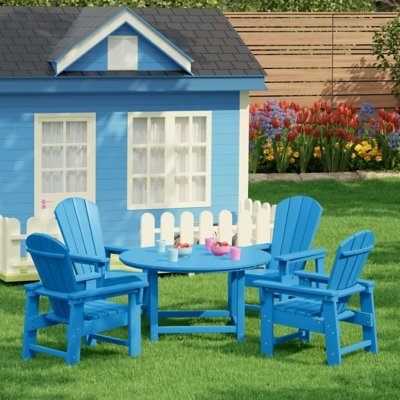 Westin Furniture Laguna Kids Outdoor Adirondack Round Dining Table and 4 Chairs, Pacific Blue