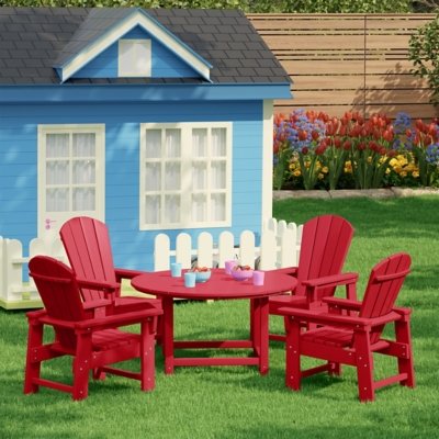 Westin Furniture Laguna Kids Outdoor Adirondack Round Dining Table and 4 Chairs, Red