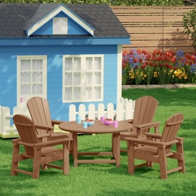 Westin Furniture Laguna Kids Outdoor Adirondack Round Dining Table and 4 Chairs, Teak