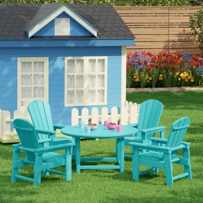 Westin Furniture Laguna Kids Outdoor Adirondack Round Dining Table and 4 Chairs, Turquoise