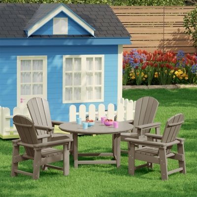 Westin Furniture Laguna Kids Outdoor Adirondack Round Dining Table and 4 Chairs, Weathered Wood
