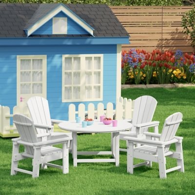 Westin Furniture Laguna Kids Outdoor Adirondack Round Dining Table and 4 Chairs, White