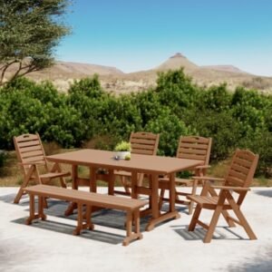Westin Furniture Laguna Outdoor Dining Table and 4 Chairs and Bench, Teak