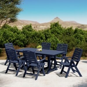 Westin Furniture Laguna Outdoor Dining Table and 6 Chairs, Navy Blue