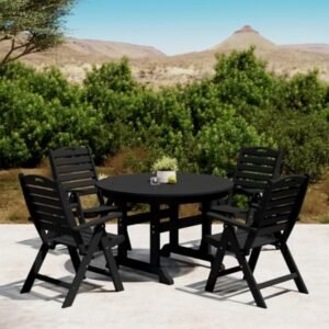 Westin Furniture Laguna Outdoor Round Dining Table and 4 Chairs, Black