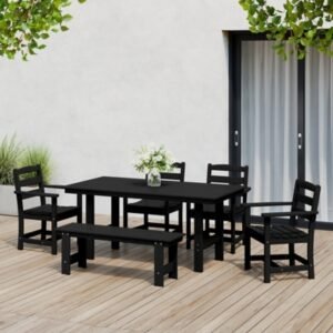 Westin Furniture Shoreside Outdoor Dining Table and 4 Arm Chairs and Bench, Black