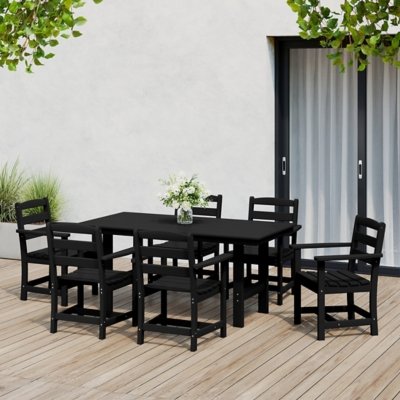 Westin Furniture Shoreside Outdoor Dining Table and 6 Arm Chairs, Black