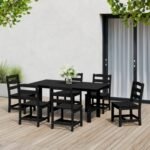 Westin Furniture Shoreside Outdoor Dining Table and 6 Armless Chairs, Black
