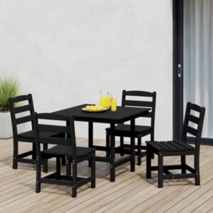 Westin Furniture Shoreside Outdoor Patio Square Table and 4 Armless Chairs, Black