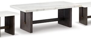 Burkhaus Coffee Table with 2 End Tables, White/Dark Brown