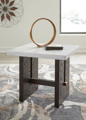 Burkhaus End Table, White/Dark Brown