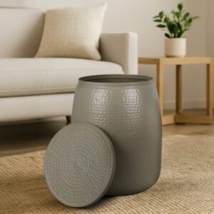 HAPPIMESS Merida Round Storage Side Table, Almond