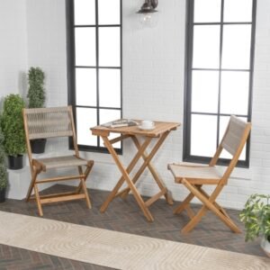 Jonathan Y Javea Outdoor Folding Bistro Table and 2 Chairs, Teak Brown