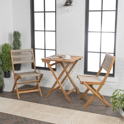 Jonathan Y Javea Outdoor Folding Bistro Table and 2 Chairs, Teak Brown