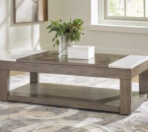 Loyaska Lift-Top Coffee Table, Grayish Brown/White