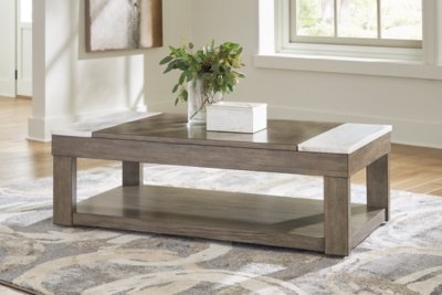 Loyaska Lift-Top Coffee Table, Grayish Brown/White