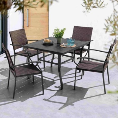Nuu Garden Outdoor Dining Table and 4 Chairs, Black/Brown
