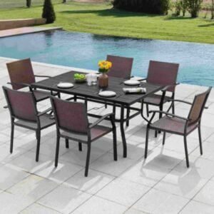 Nuu Garden Outdoor Dining Table and 6 Chairs, Black/Brown