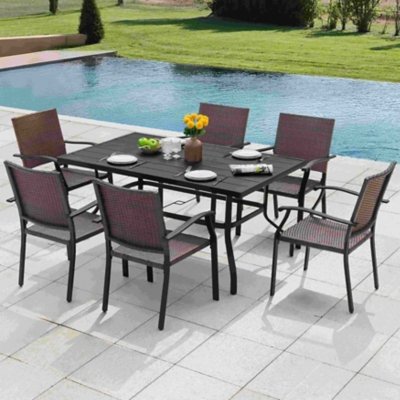 Nuu Garden Outdoor Dining Table and 6 Chairs, Black/Brown