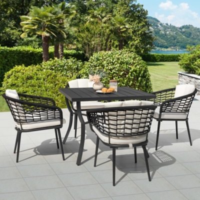 Nuu Garden Outdoor Dining Table with 4 Chairs, Black/Beige