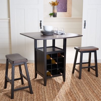 Safavieh Casey Pub Table and 2 Barstools, Dark Espresso/Black