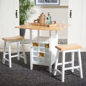 Safavieh Casey Pub Table and 2 Barstools, Natural/White