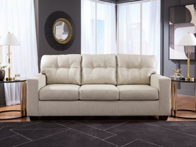 Santorine Leather Sofa Leather, Bone