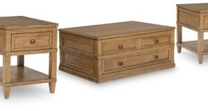 Sharlance Coffee Table with 2 End Tables, Light Brown