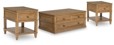 Sharlance Coffee Table with 2 End Tables, Light Brown